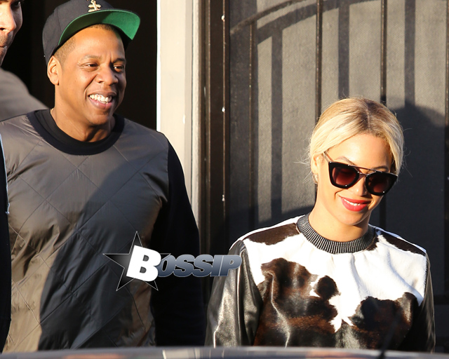 Beyonce and Jay-Z maintain their vegan diet and do lunch at Crossroads Vegan Restaurant in West Hollywood. Beyonce wore red stilettos, black leather pants and aback and white top with her hair pulled back.