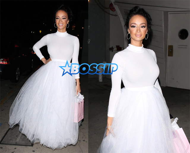 AKM-GSI Draya Michele Baby Bump White Dress Wedding Tulle Baby Bump Birthday Dinner Giorgio Baldi