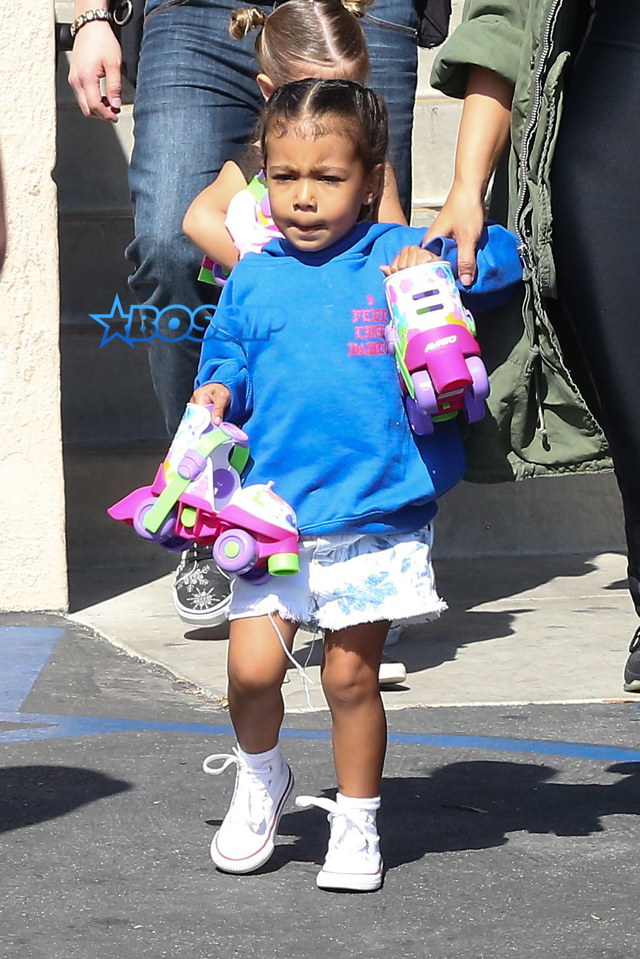 AKM-GSI Kim Kardashian Kourtney Kardashian Kris Jenner Corey Gamble North West Penelope Disick skating rink filming reality TV