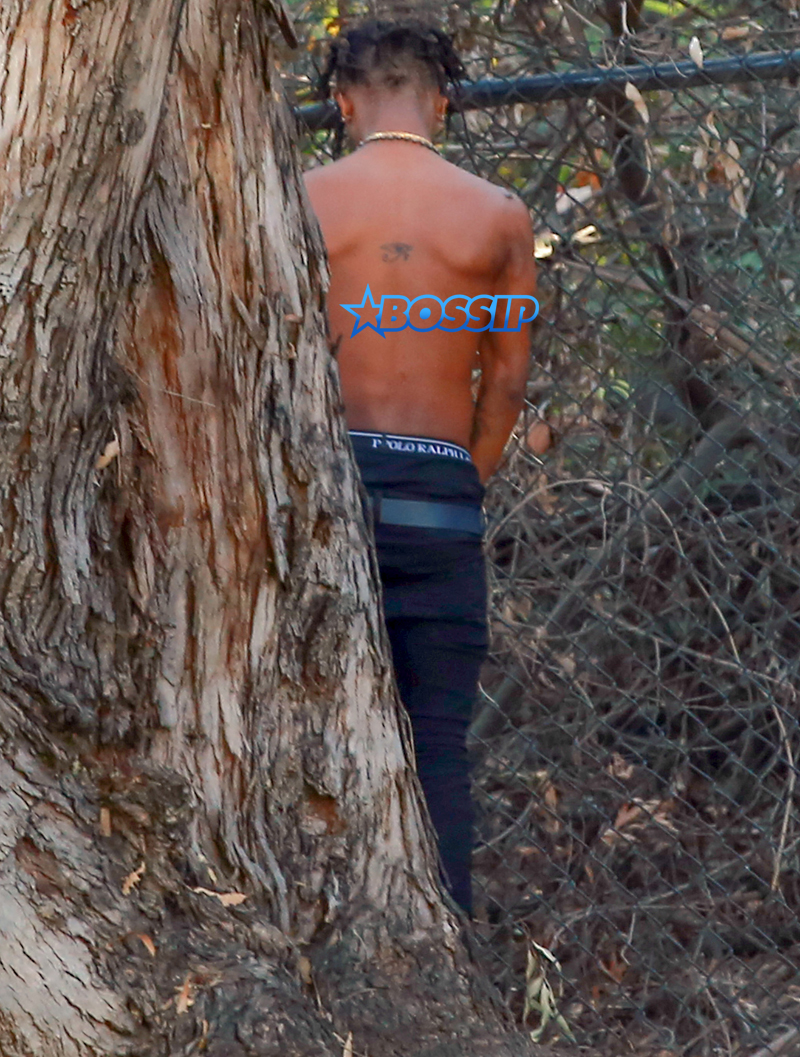 Rapper Slim Jimmy steps out of his limo to pee on the side of the road in Los Angeles, California on June 7, 2016. Slim, who had no shirt on, peed behind a tree. FameFlynet, Inc -