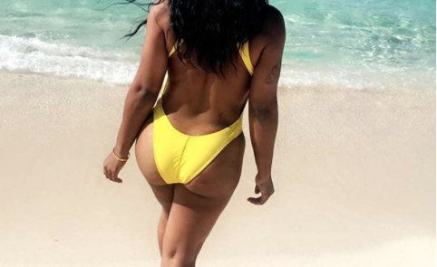 Toya Wright wears a T. Rivera swimsuit  in Turks & Caicos