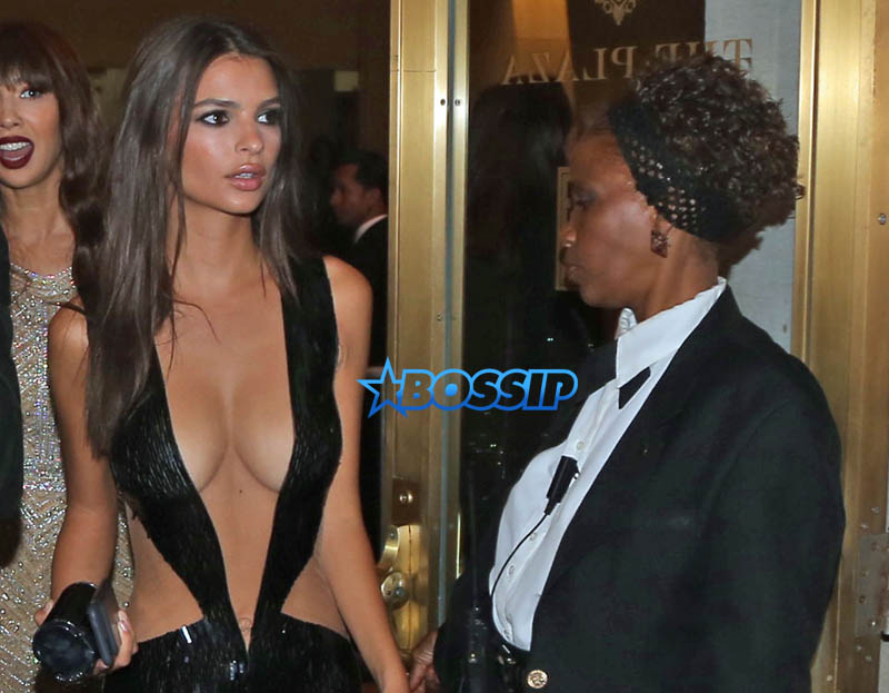 SplashNews Emily Ratajakoski female security guard assets famous curves Harper's Bazar party in New York City.