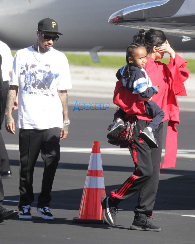 Kim Kardashian Saint North West Kris Jenner Kylie Jenner Kourtney Kardashian Corey Gamble King Tyga private jet family vacation SplashNews