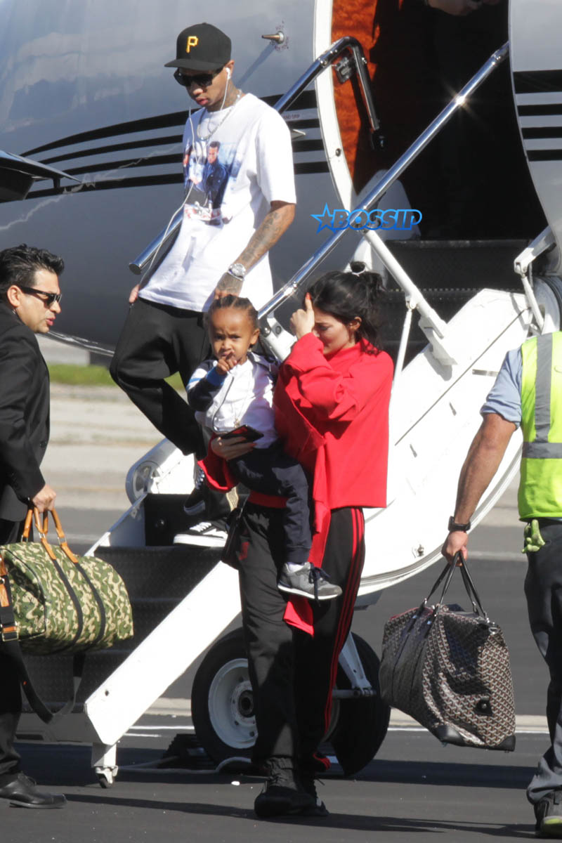 Kim Kardashian Saint North West Kris Jenner Kylie Jenner Kourtney Kardashian Corey Gamble King Tyga private jet family vacation SplashNews