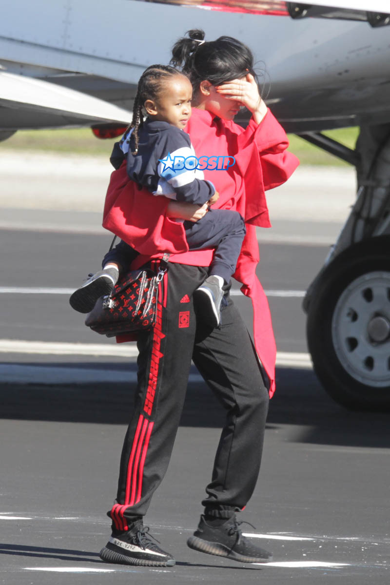 Kim Kardashian Saint North West Kris Jenner Kylie Jenner Kourtney Kardashian Corey Gamble King Tyga private jet family vacation SplashNews