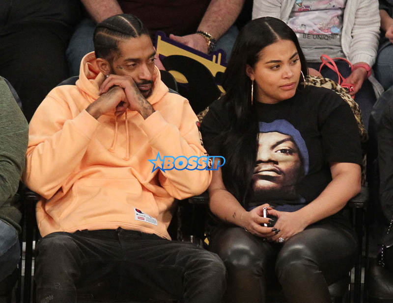 Nipsey Hussle and Lauren London seen out at the Lakers vs. Spurs game at the Staples Center in Los Angeles, California. SplashNews