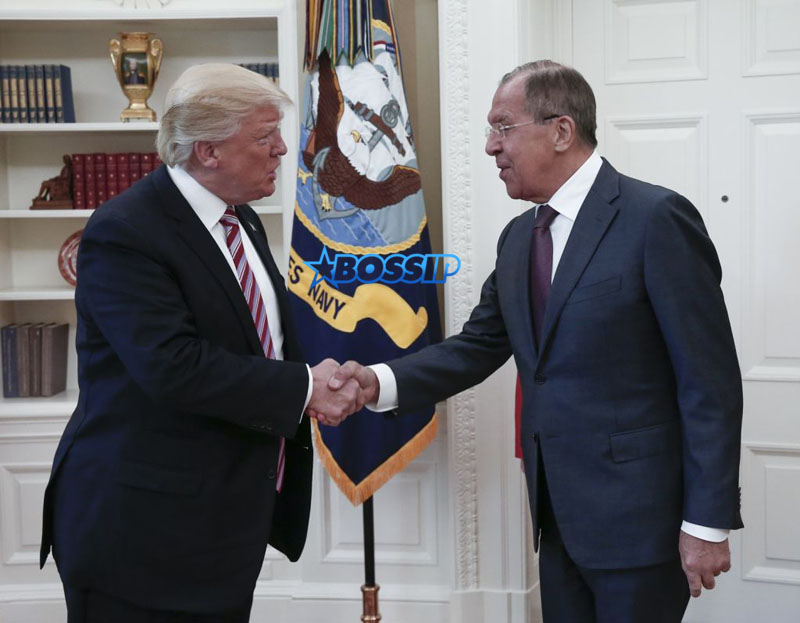 WASHINGTON, USA - MAY 10: US President Donald Trump (R) and Russia's Foreign Minister Sergei Lavrov (L) shake hands as they meet at the Oval Office of White House in Washington, D.C., United States on May 10, 2017. (Photo by Russia Foreign Minister Press Ofice /Anadolu Agency/Getty Images)