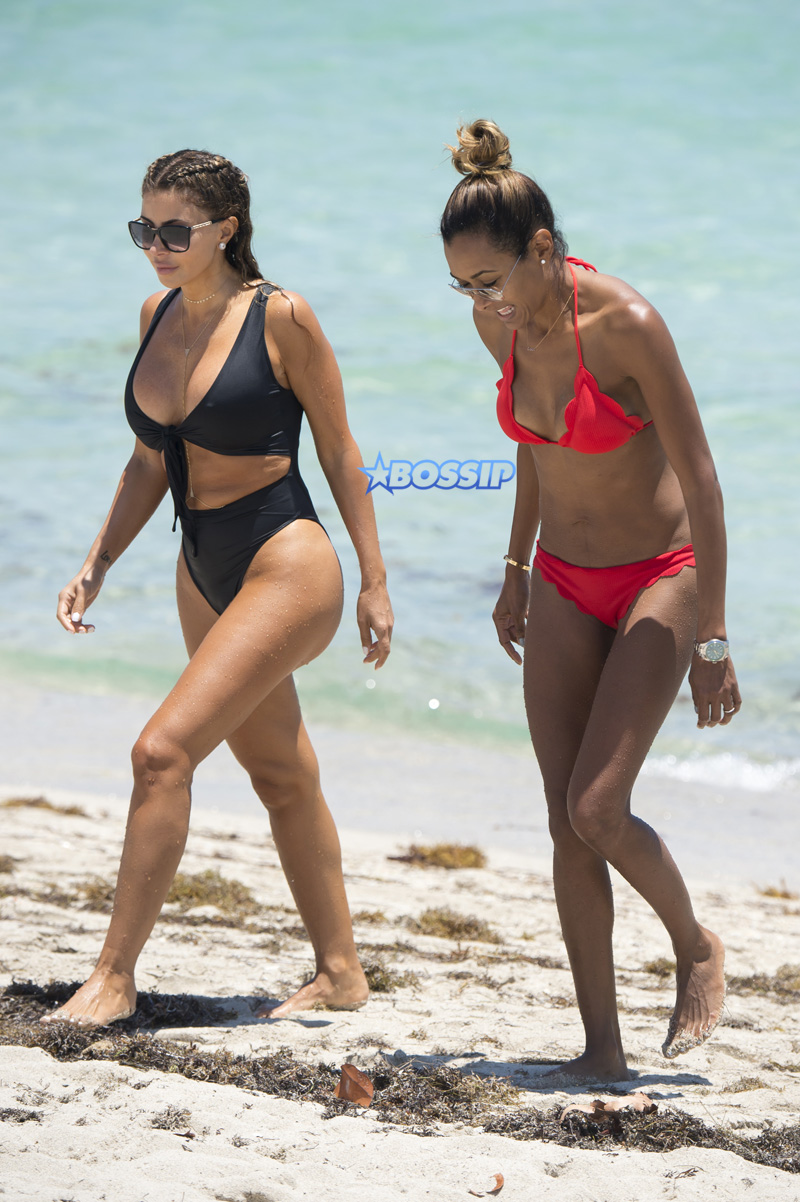 Larsa Pippen Miami Beach Black Cutout Swimsuit Cakes wobbly abs SplashNews