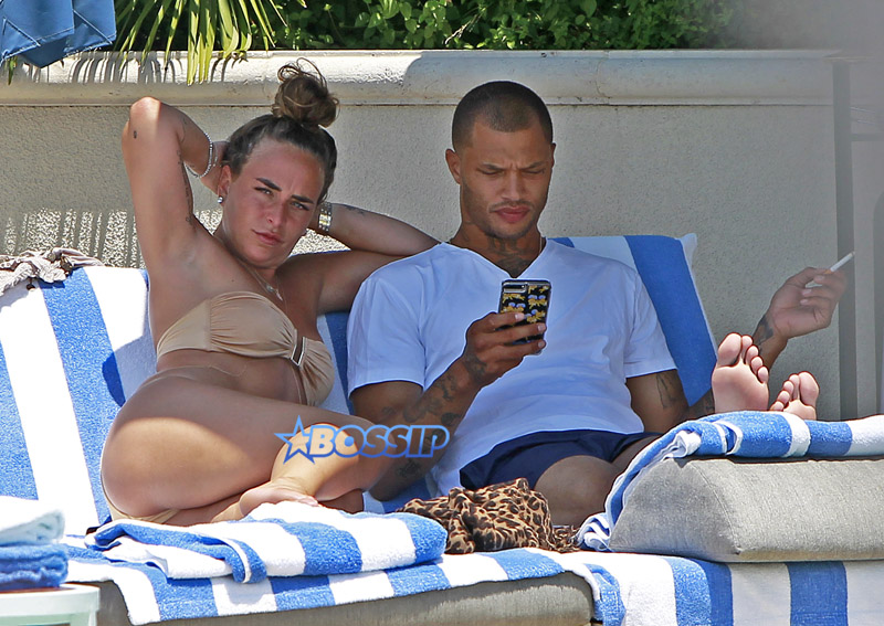 Jeremy Meeks and Chloe Green lounge around poolside in Los Angeles, CA. NS/SplashNews