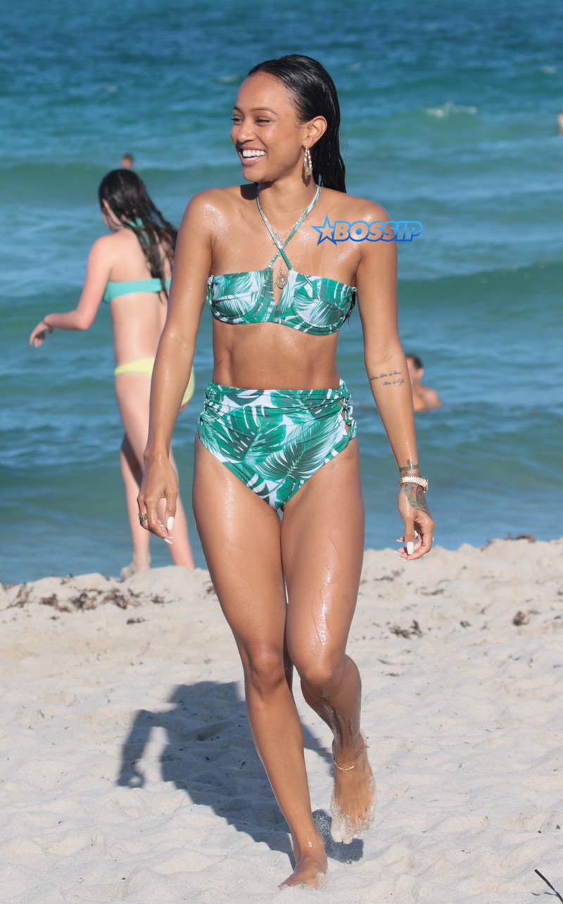 Christina Milian and Karrueche Tran spotted in bikinis at the beach in Miami Beach, Florida. Pichichipixx.com / Splash News