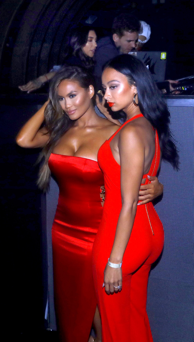 Chantel Jefferies DJ's as Daphne Joy and Draya Michelle stun in red dresses and dance the night away showing off their curves at 1OAK in Los Angeles for Mabelline product launch for Makeup Shayla.