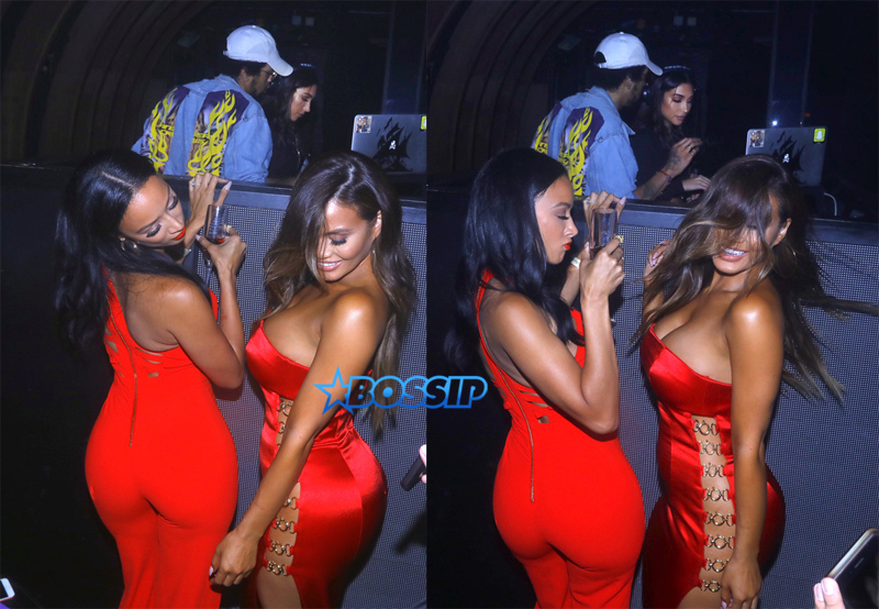 Chantel Jefferies DJ's as Daphne Joy and Draya Michelle stun in red dresses and dance the night away showing off their curves at 1OAK in Los Angeles for Mabelline product launch for Makeup Shayla.