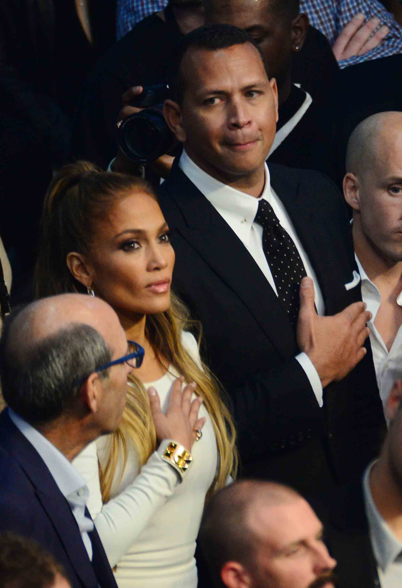 Jennifer Lopez and Alex Rodriguez leave the McGregor vs Mayweather fight in Las Vegas, Nevada, USA. 