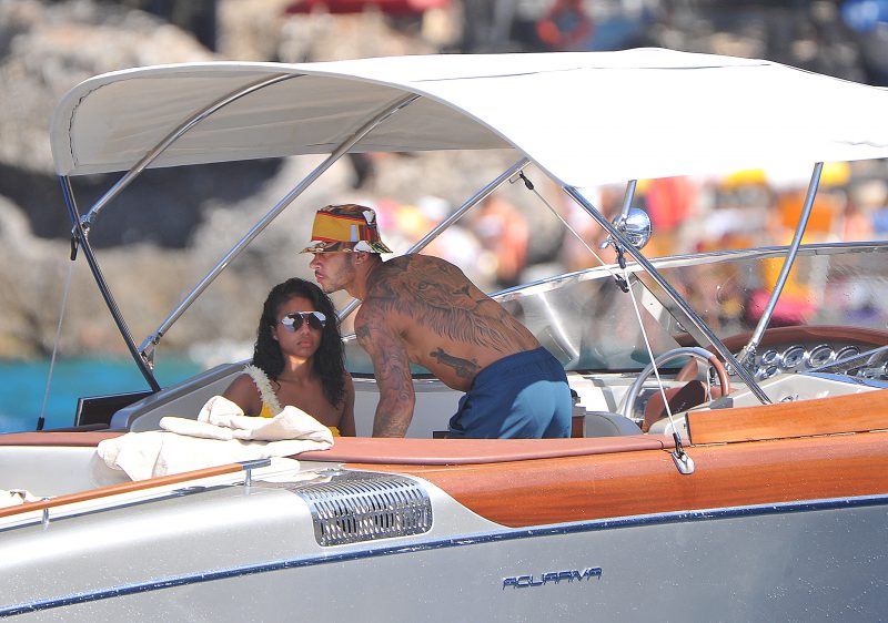 Olympique Lyon Memphis Depay is seen spending a few days on holiday alongside his girlfriend Lori Harvey in Portofino, Italy.