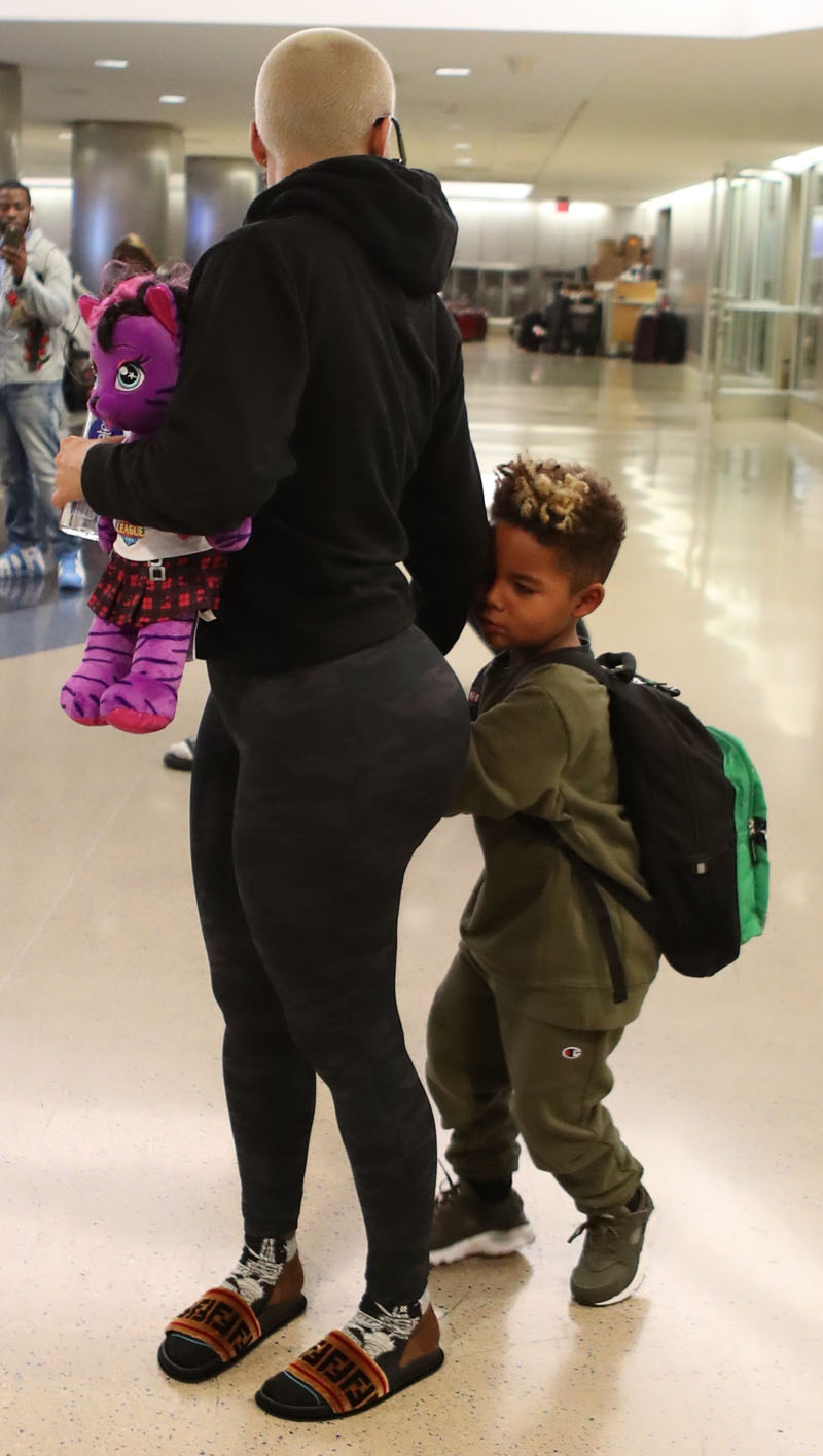 Amber Rose and son Sebastian Taylor Thomaz arriving at the Los Angeles International Airport.