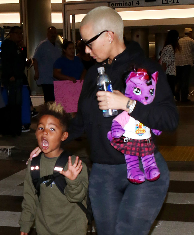 Amber Rose and son Sebastian Taylor Thomaz arriving at the Los Angeles International Airport.