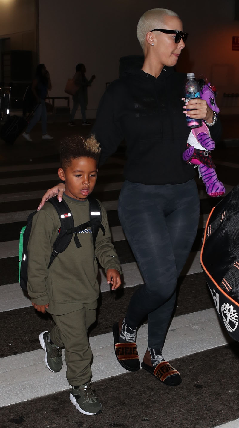 Amber Rose and son Sebastian Taylor Thomaz arriving at the Los Angeles International Airport.