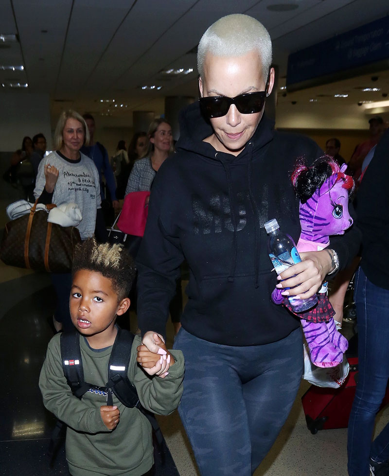 Amber Rose and son Sebastian Taylor Thomaz arriving at the Los Angeles International Airport.