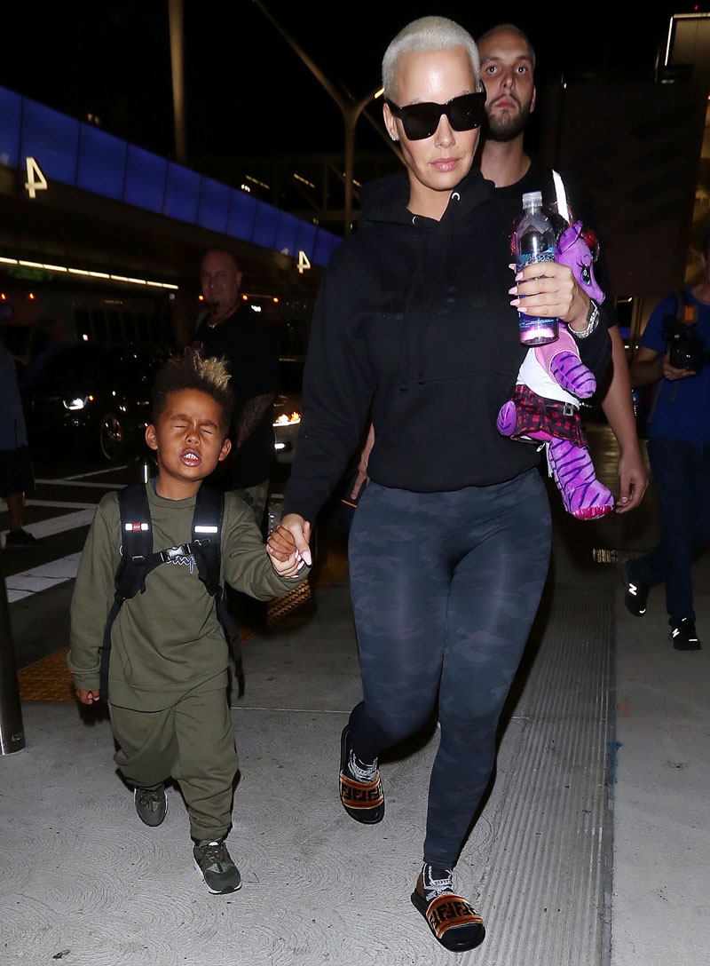 Amber Rose and son Sebastian Taylor Thomaz arriving at the Los Angeles International Airport.