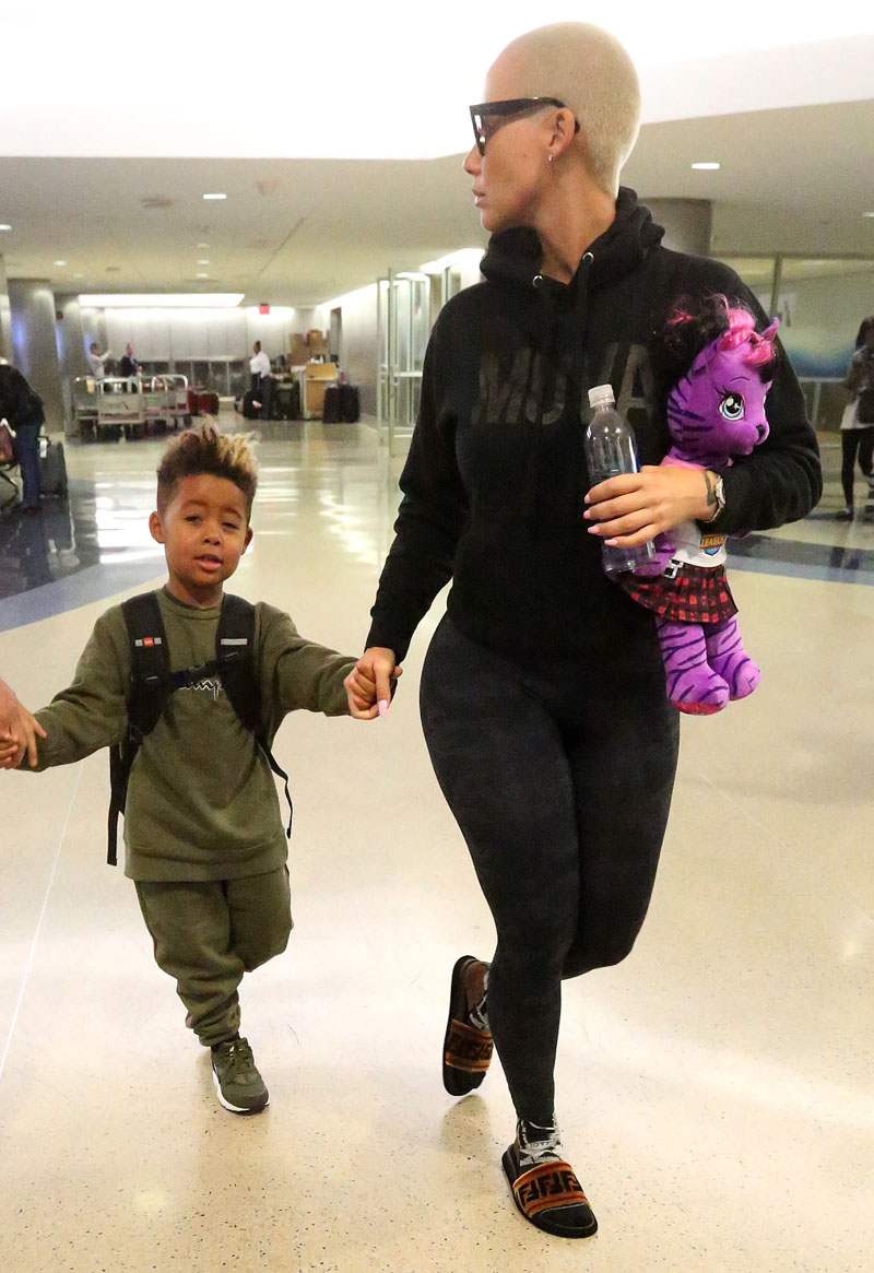 Amber Rose and son Sebastian Taylor Thomaz arriving at the Los Angeles International Airport.