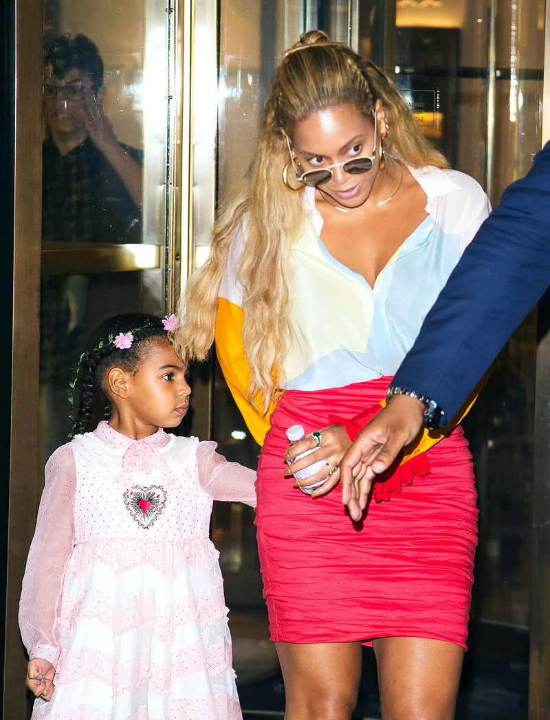 BeyoncÈ Knowles and Blue Ivy Carter go shopping at Bergdorf Goodman in colorful outfits in New York.