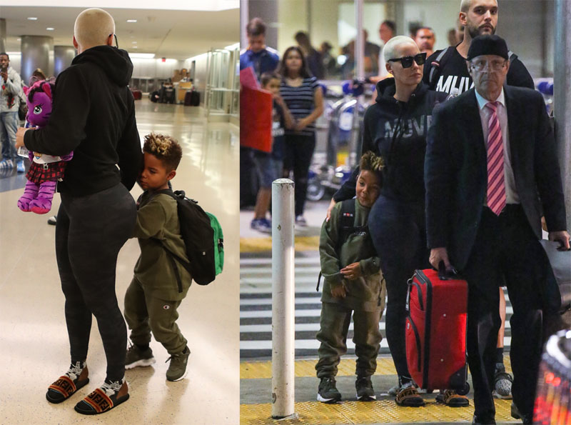 Amber Rose and son Sebastian Taylor Thomaz arriving at the Los Angeles International Airport.