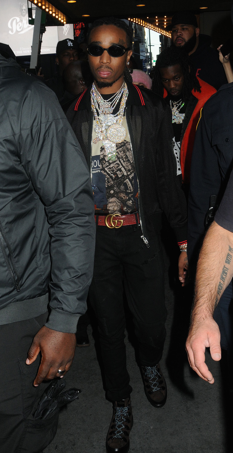 Migos and Cardi B depart MTV Studios after making an appearance on the debut episode of "TRL Reboot" in New York City. Quavo Kiari Cephus