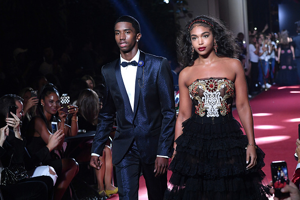 MILAN, ITALY - SEPTEMBER 23:  Christian Combs and Lori Harvey  walk the runway at the Dolce & Gabbana secret show during Milan Fashion Week Spring/Summer 2018 at Bar Martini on September 23, 2017 in Milan, Italy.  