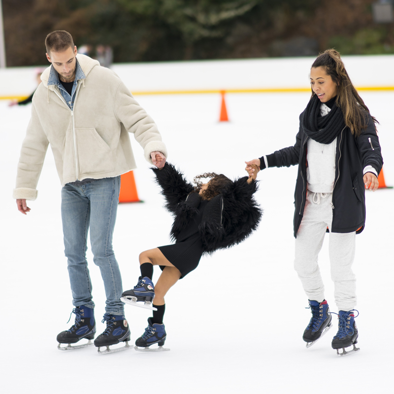 Kourtney Kardashian takes Penelope and North West to ice skating in Central Park, Little North West was seen taking a tumble on the ice several times and also scuffed her knee climbing rocks in Central Park