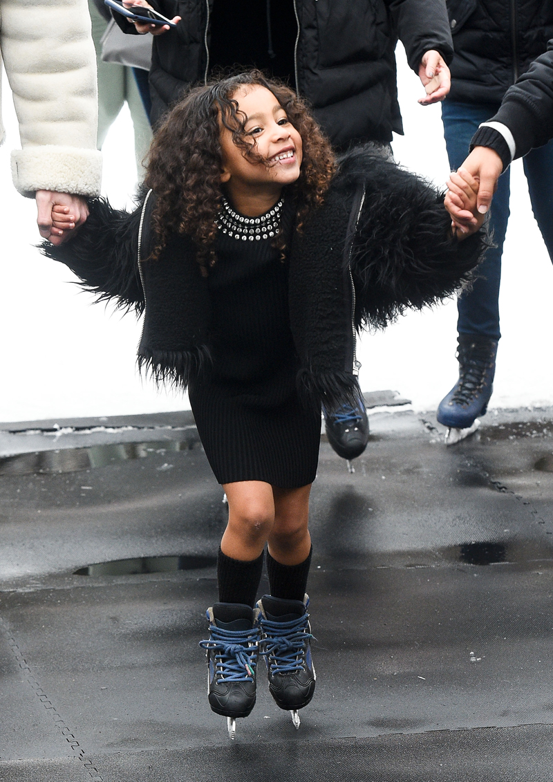 Kourtney Kardashian takes Penelope and North West to ice skating in Central Park, Little North West was seen taking a tumble on the ice several times and also scuffed her knee climbing rocks in Central Park