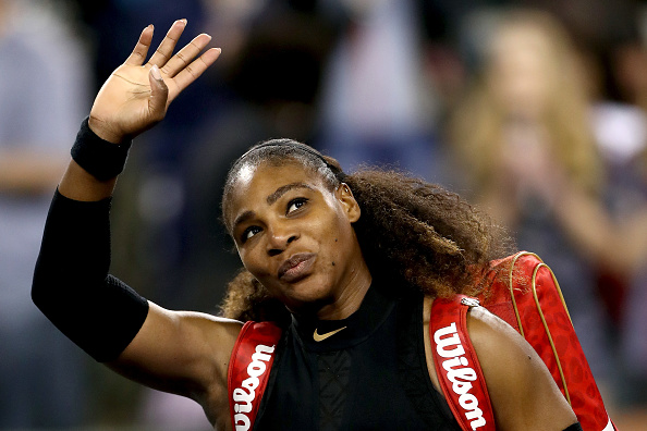 INDIAN WELLS, CA - MARCH 08: Serena Williams leaves the court after defeating Zarina Diyas of Kazakhstan during the BNP Paribas Open at the Indian Wells Tennis Garden on March 8, 2018 in Indian Wells, California.