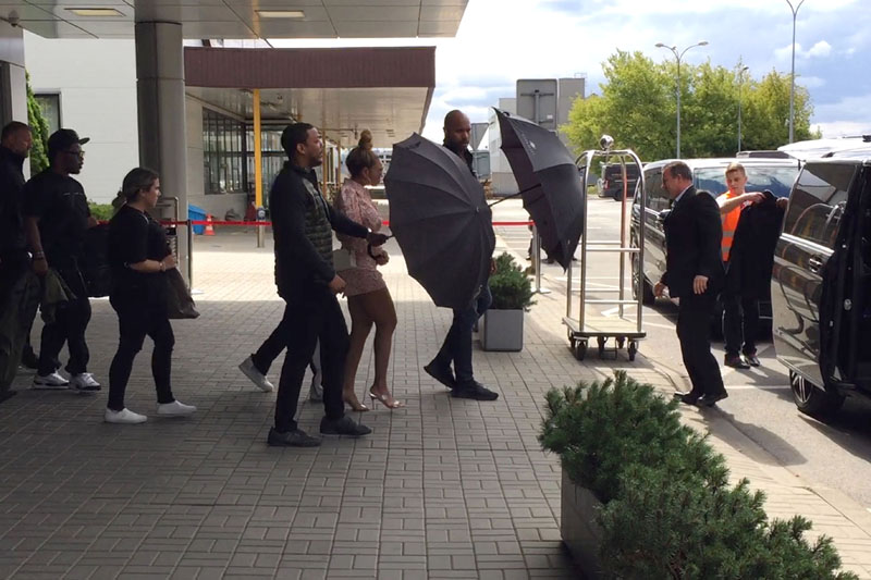 Jay-Z and Beyonce seen at the airport in Warsaw, Poland