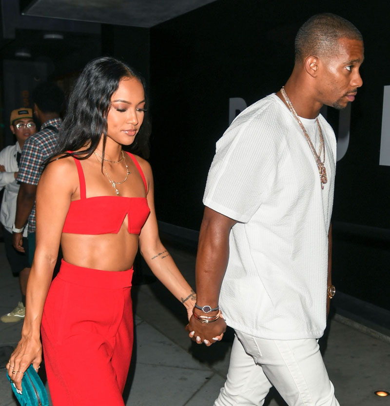 American actress Karrueche Tran and Victor Cruz are seen in Los Angeles, CA.
