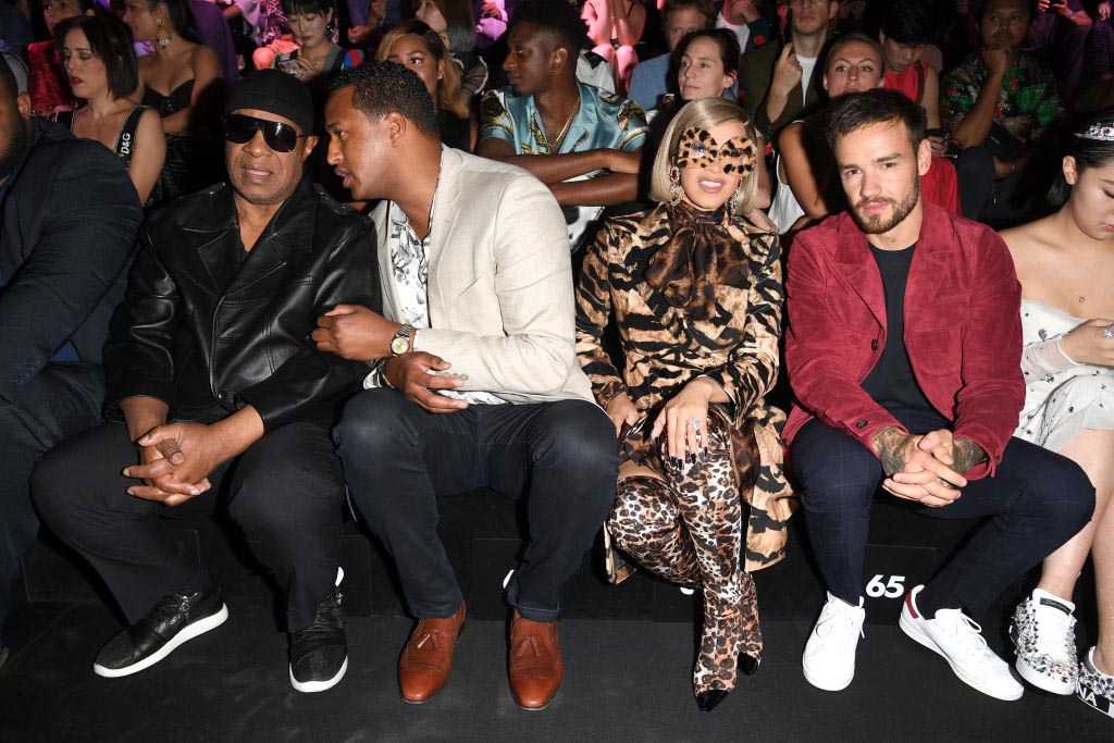 Stevie Wonder, guest, Cardi B and Liam Payne attend the Dolce & Gabbana show during Milan Fashion Week Spring/Summer 2019 on September 23, 2018 in Milan, Italy.