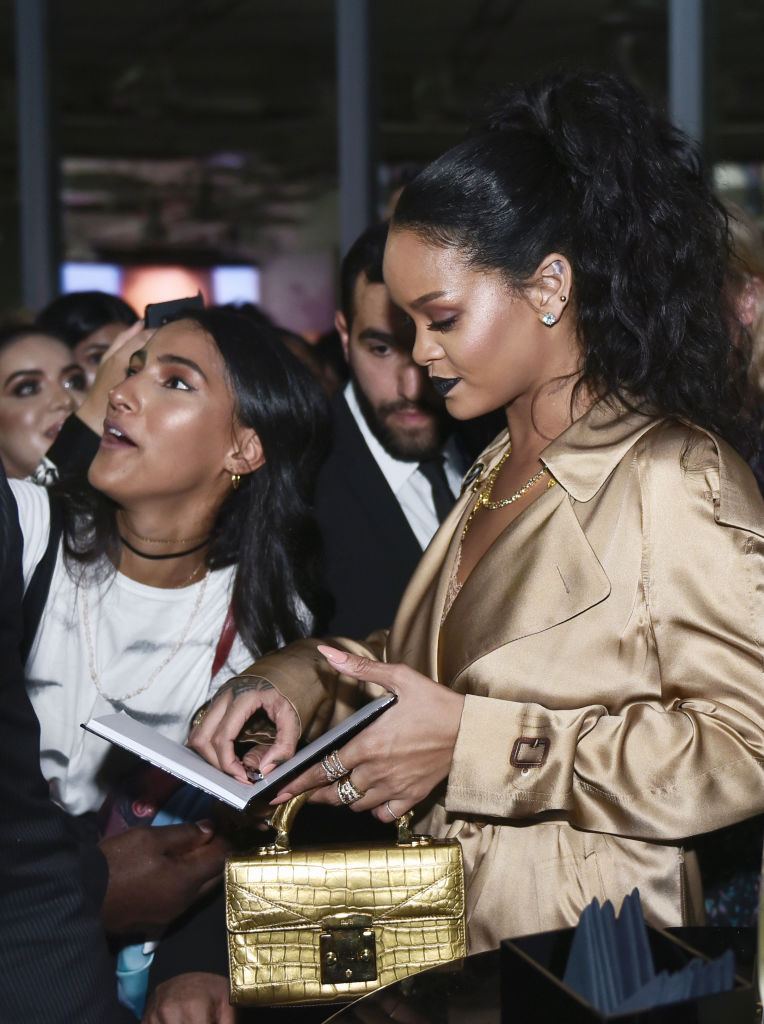 DUBAI, UNITED ARAB EMIRATES - SEPTEMBER 29: Rihanna attends the after party following her Fenty Beauty talk in collaboration with Sephora, for the launch of her new Stunna Lip paint "Uninvited" on September 29, 2018 in Dubai, United Arab Emirates.