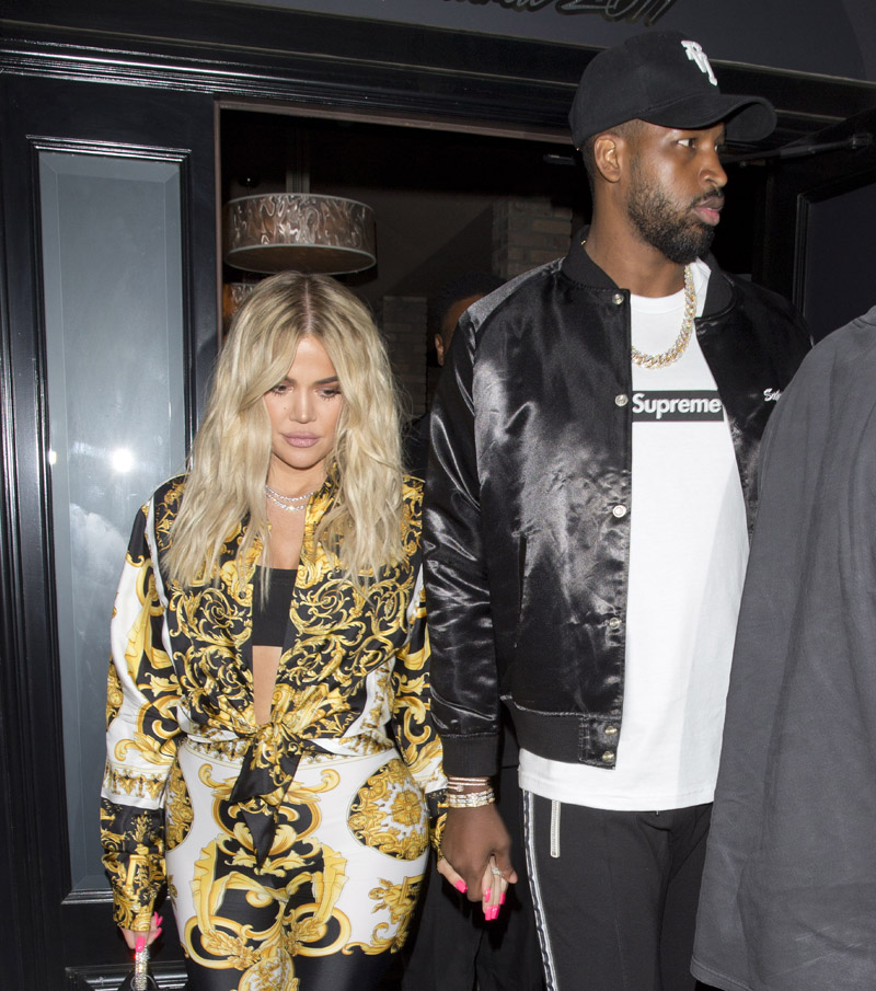 New Mom, Khloe Kardashian dressed from Head to Toe in 'Versace' as she left dinner with boyfriend Tristan Thompson at 'Craigs' Restaurant in West Hollywood, CA