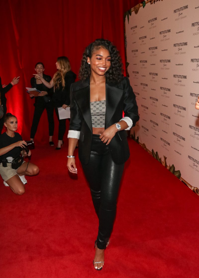 Lori Harvey Celebrities, including Ashley Graham in a green animal print dress, are seen attending the 'PrettyLittleThing x Ashley Graham' collaboration event at Delilah Nightclub in Los Angeles, CA.