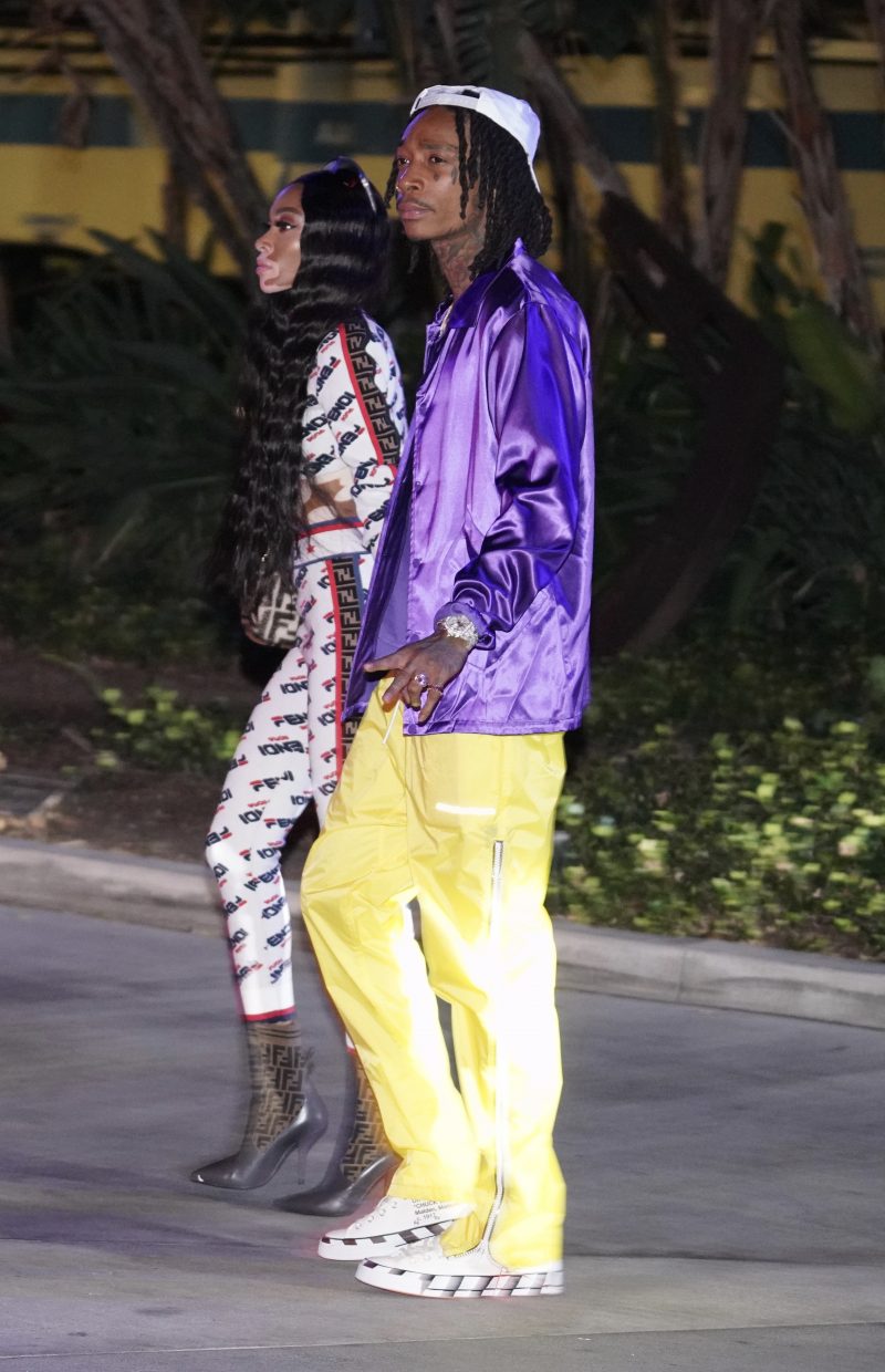 Wiz Khalifa and new supermodel girlfriend Winnie Harlow arrive at Lakers home opener game in Los Angeles, CA.