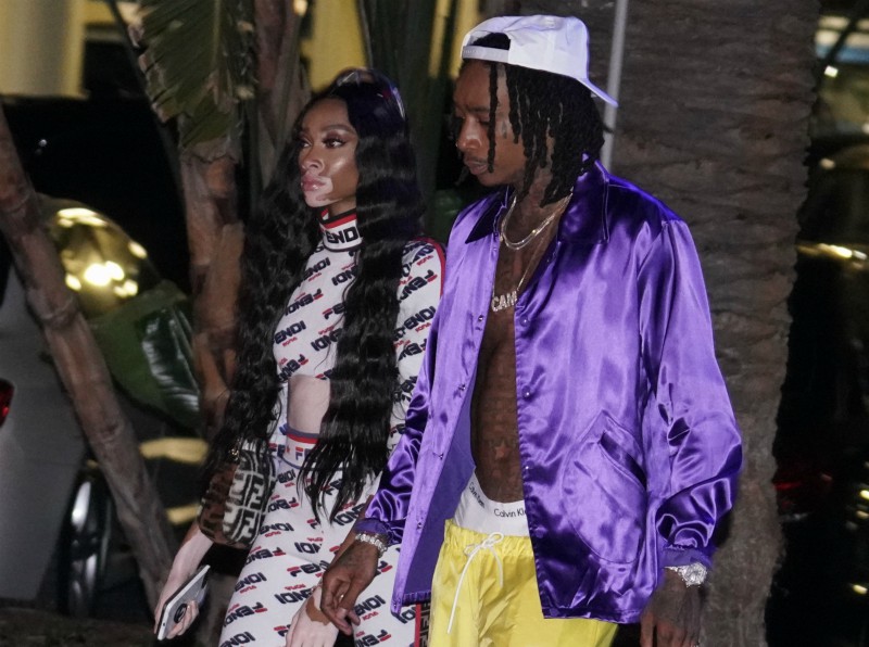 Wiz Khalifa and new supermodel girlfriend Winnie Harlow arrive at Lakers home opener game in Los Angeles, CA.