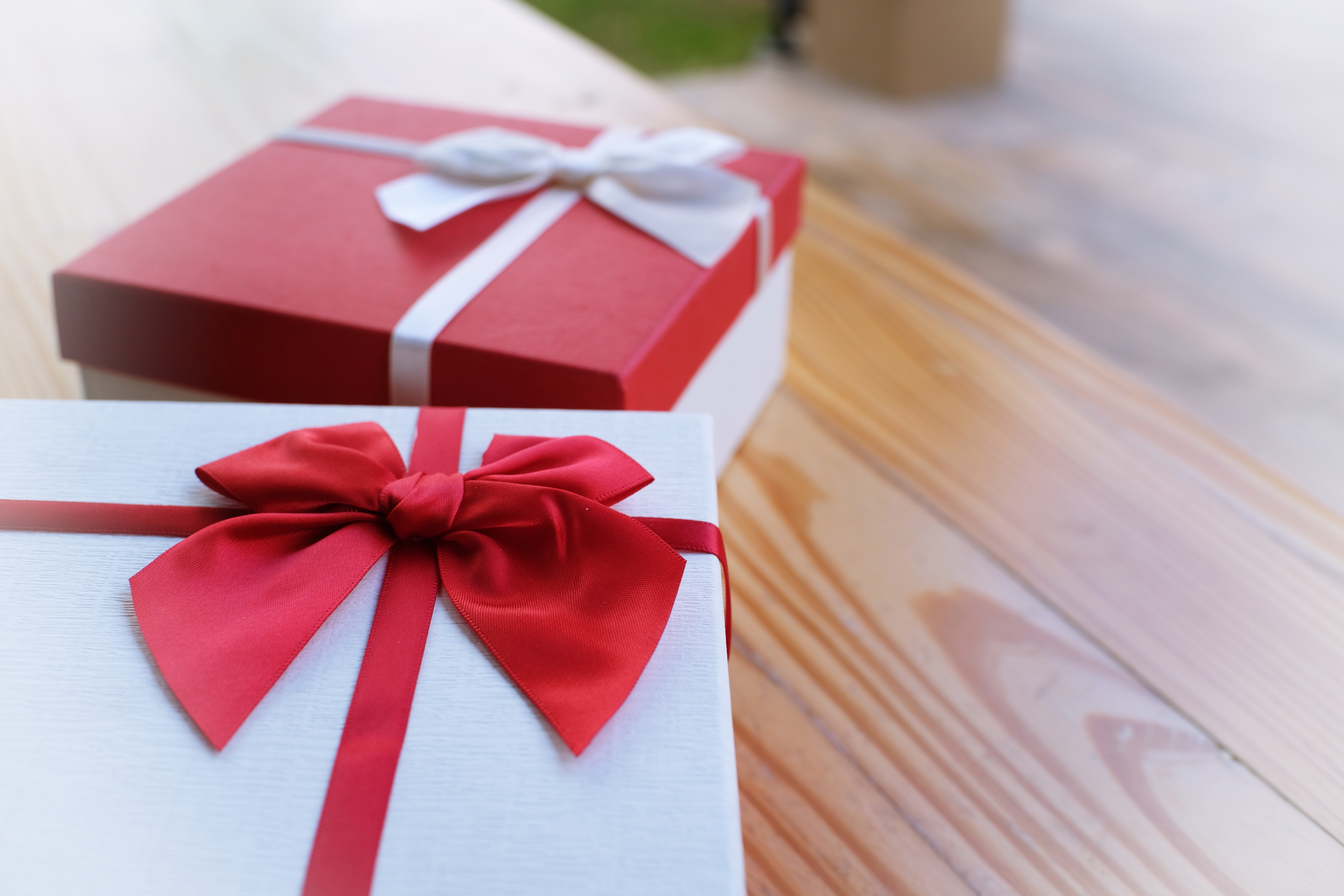 Close-Up Of Wrapped Gift Boxes On Table