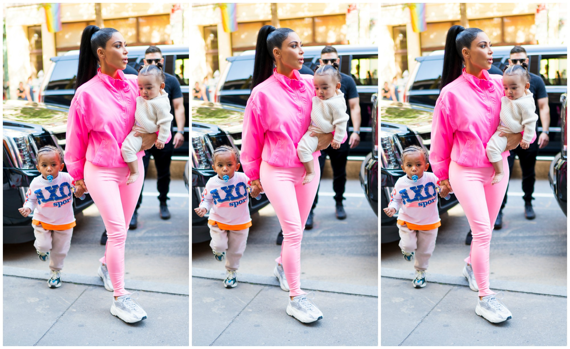 Kim Kardashian in NYC with Saint West and Chicago West