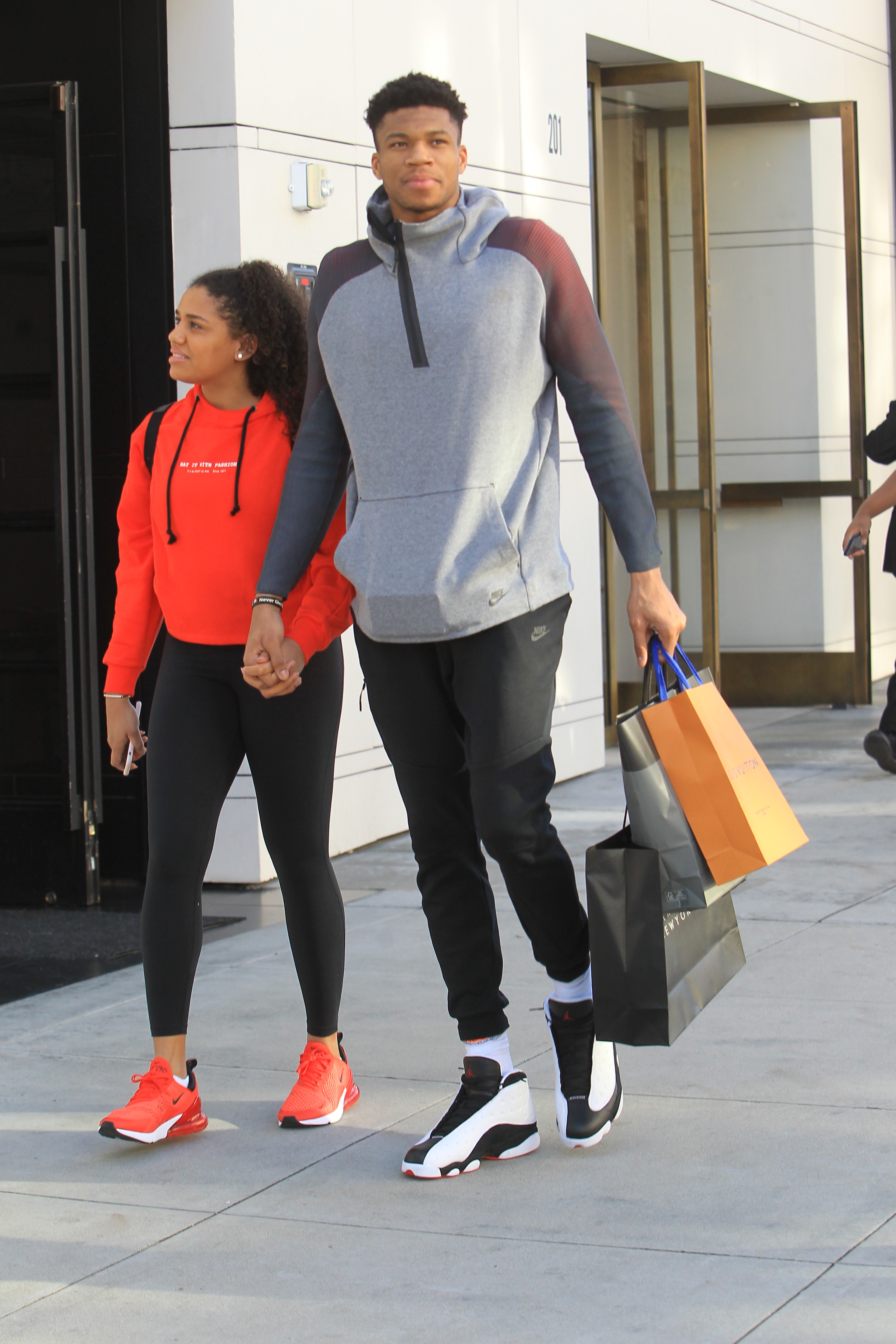Giannis Antetokounmpo and girlfriend Mariah Riddlesprigger shop in Beverly Hills
