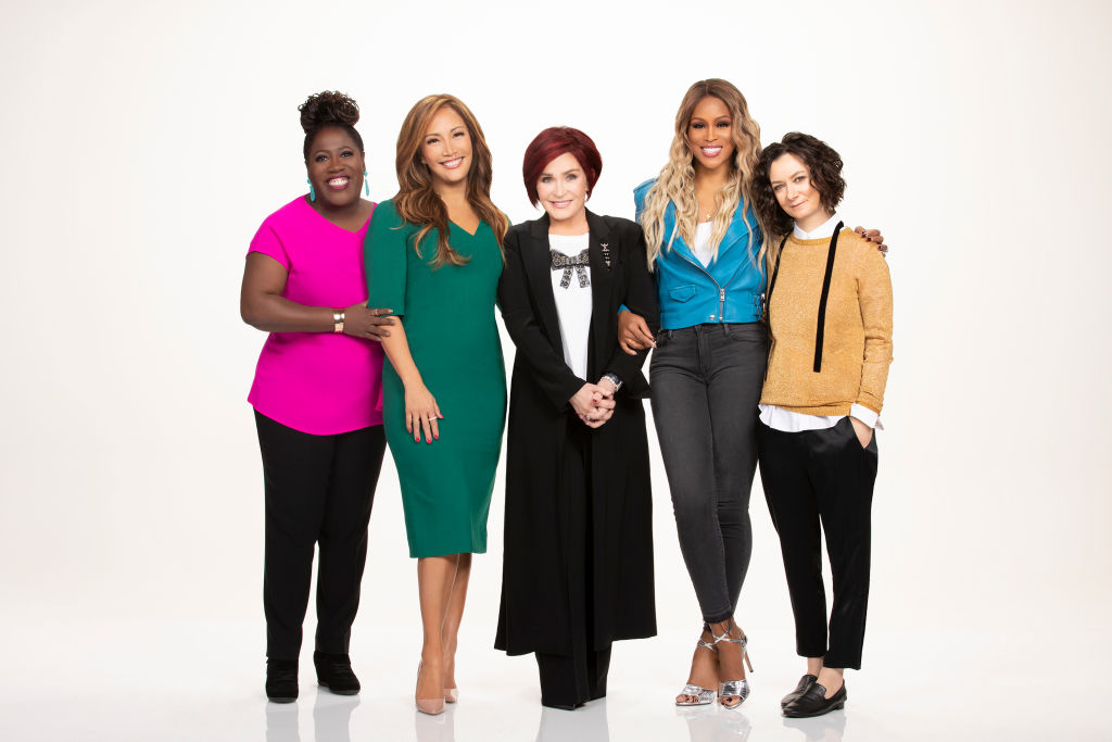 The Talk cohosts Carrie Ann Inaba, Sara Gilbert, Sheryl Underwood, Sharon Osbourne and Eve Cooper