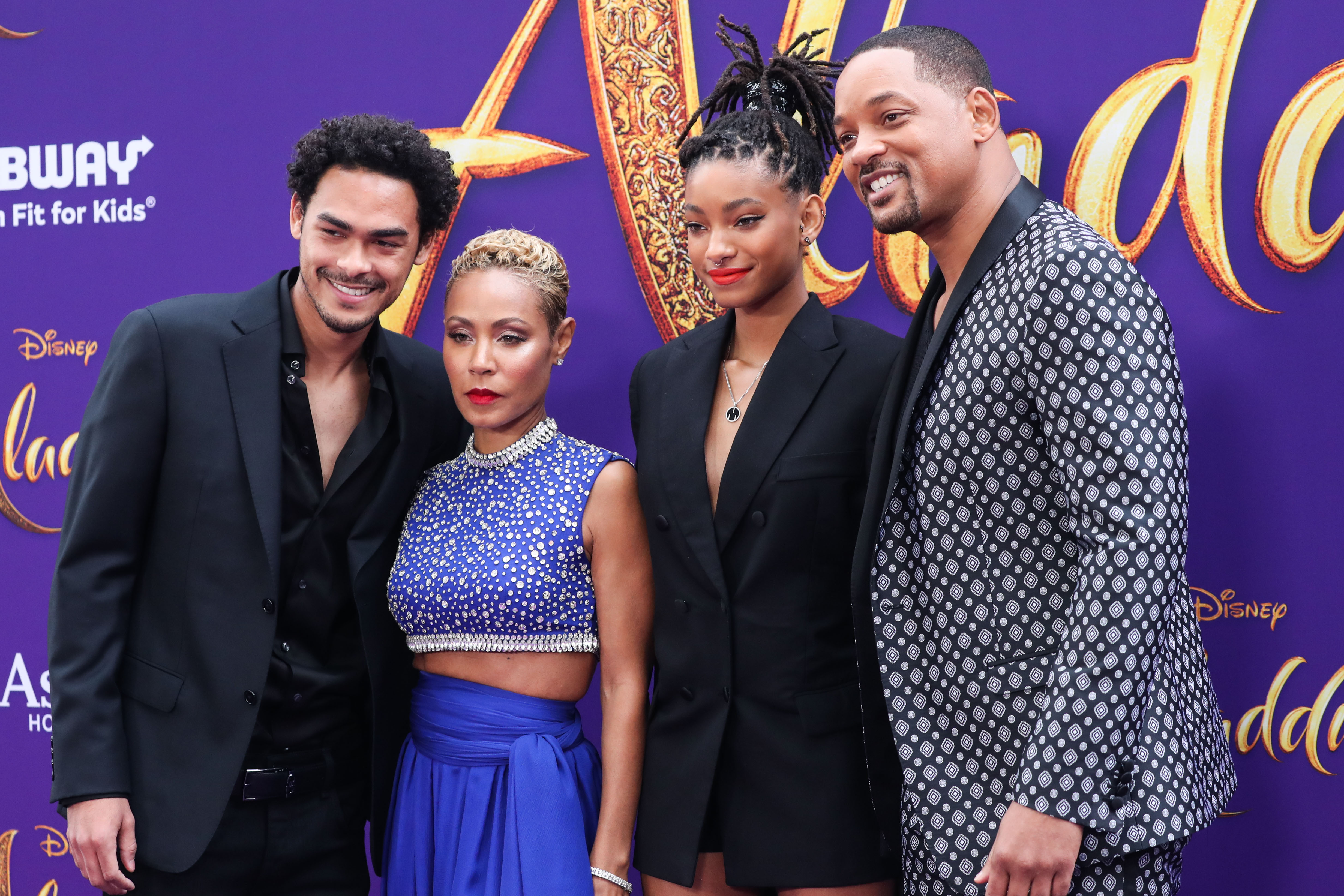 Will Smith, Jada Pinkett Smith, Jaden Smith, Trey Smith at Aladdin Premiere