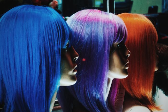Wigs On Mannequins At Store