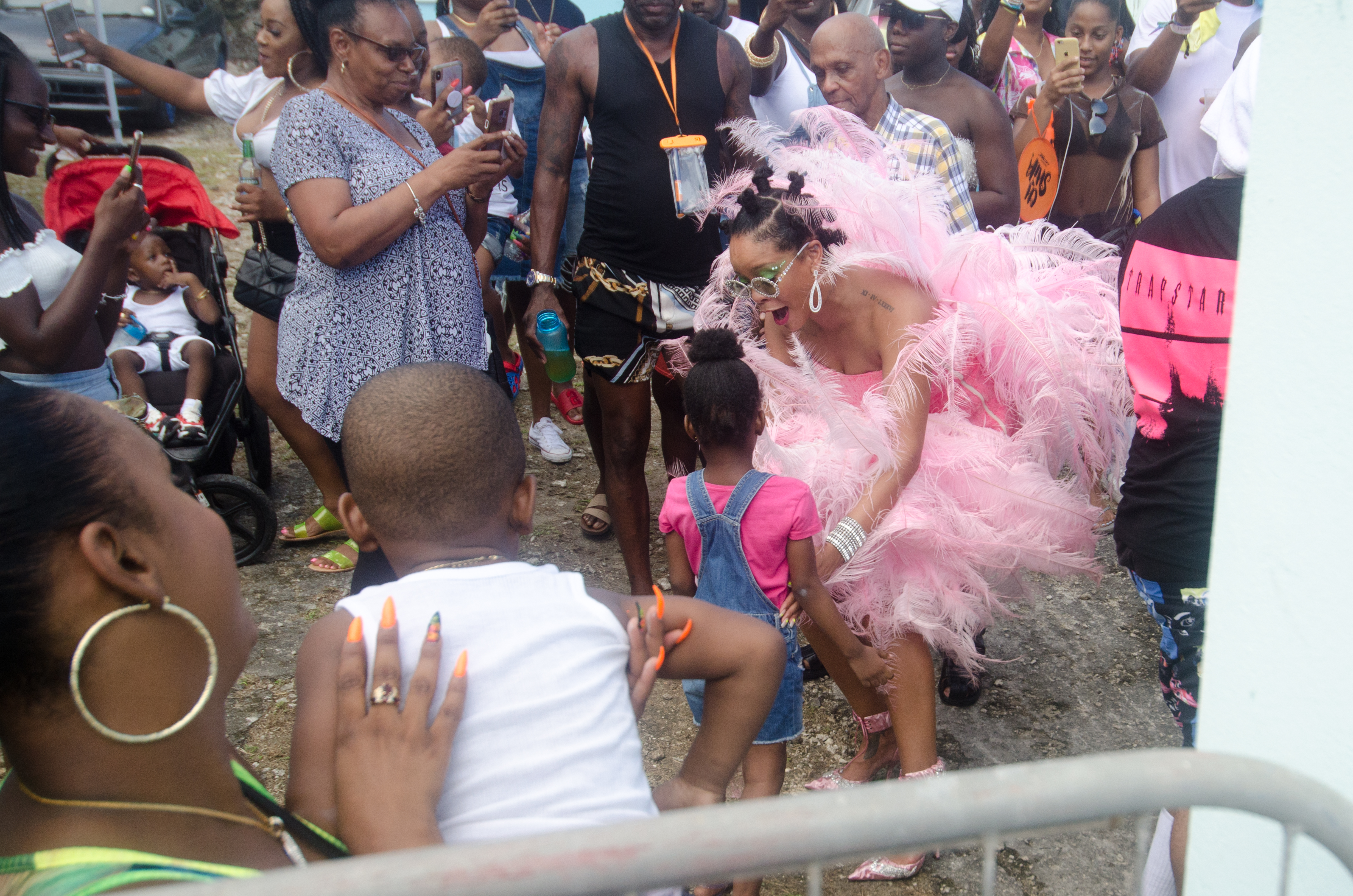 Rihanna wears pink feathered costume to Cropover