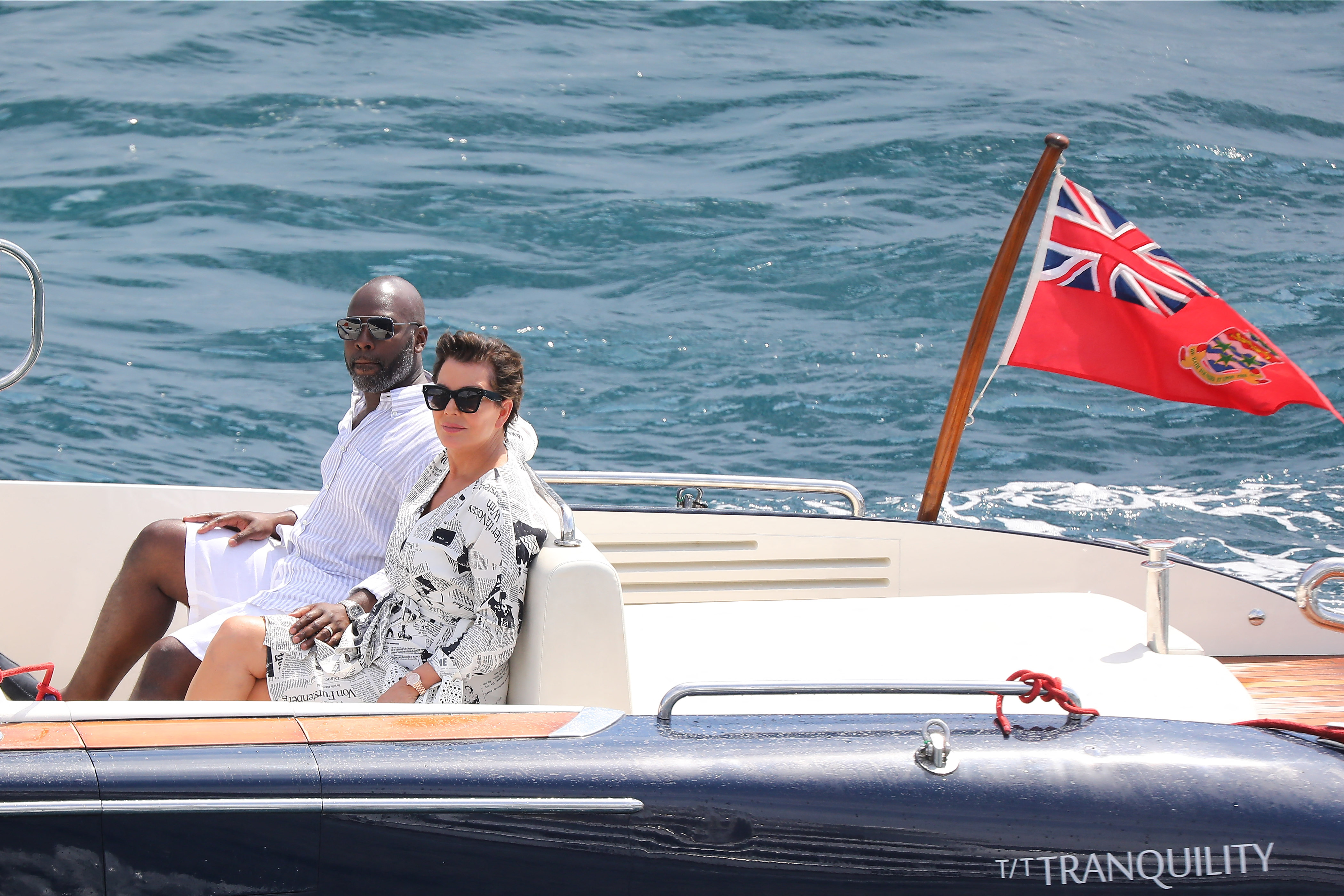 Kris Jenner and Corey Gamble boat in Monaco after shopping