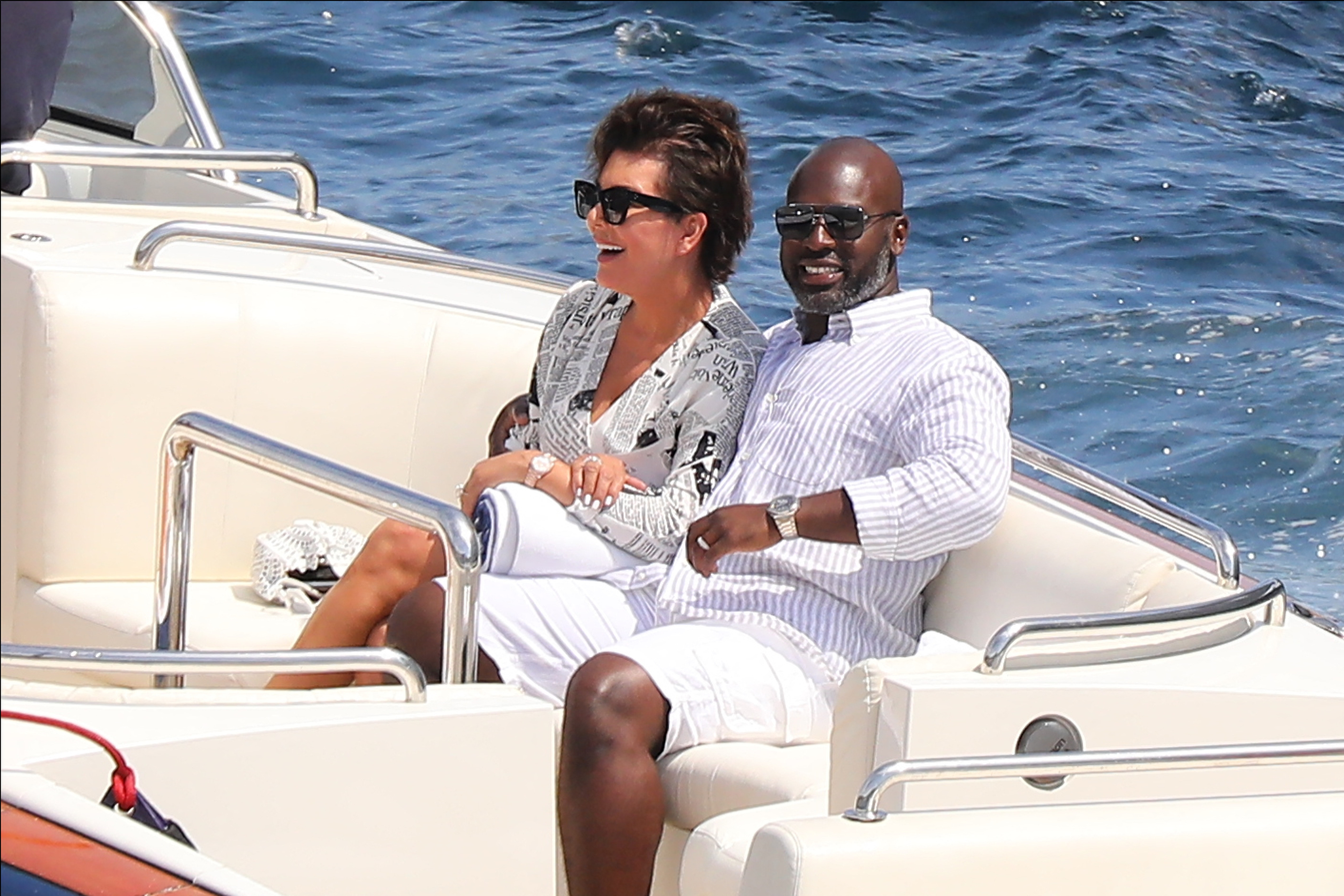 Kris Jenner and Corey Gamble boat in Monaco after shopping