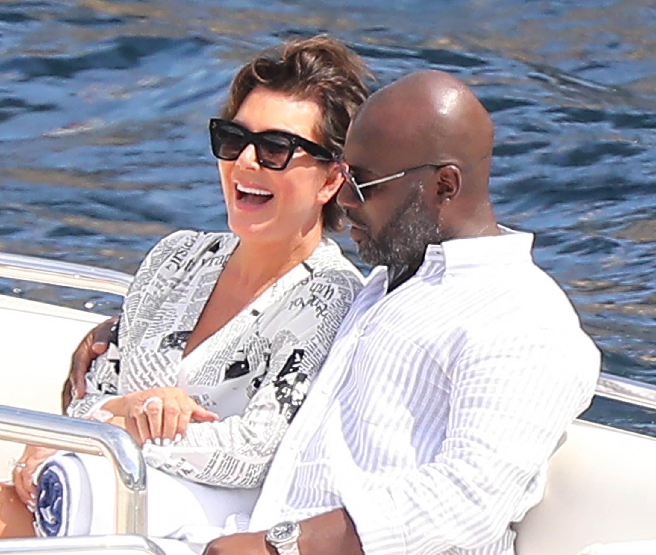 Kris Jenner and Corey Gamble boat in Monaco after shopping