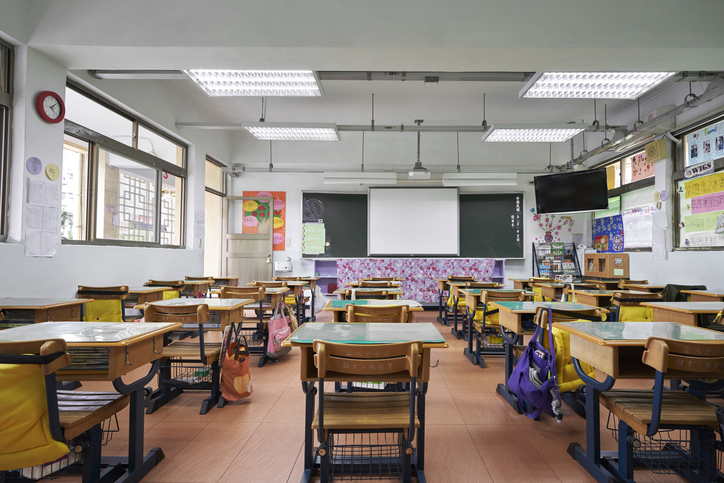 Empty desks of classroom in elementary school